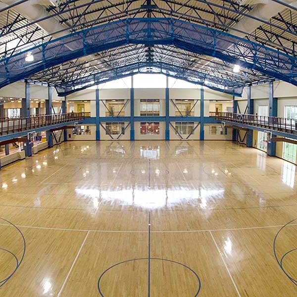 Empty Student Recreation Center basketball courts.